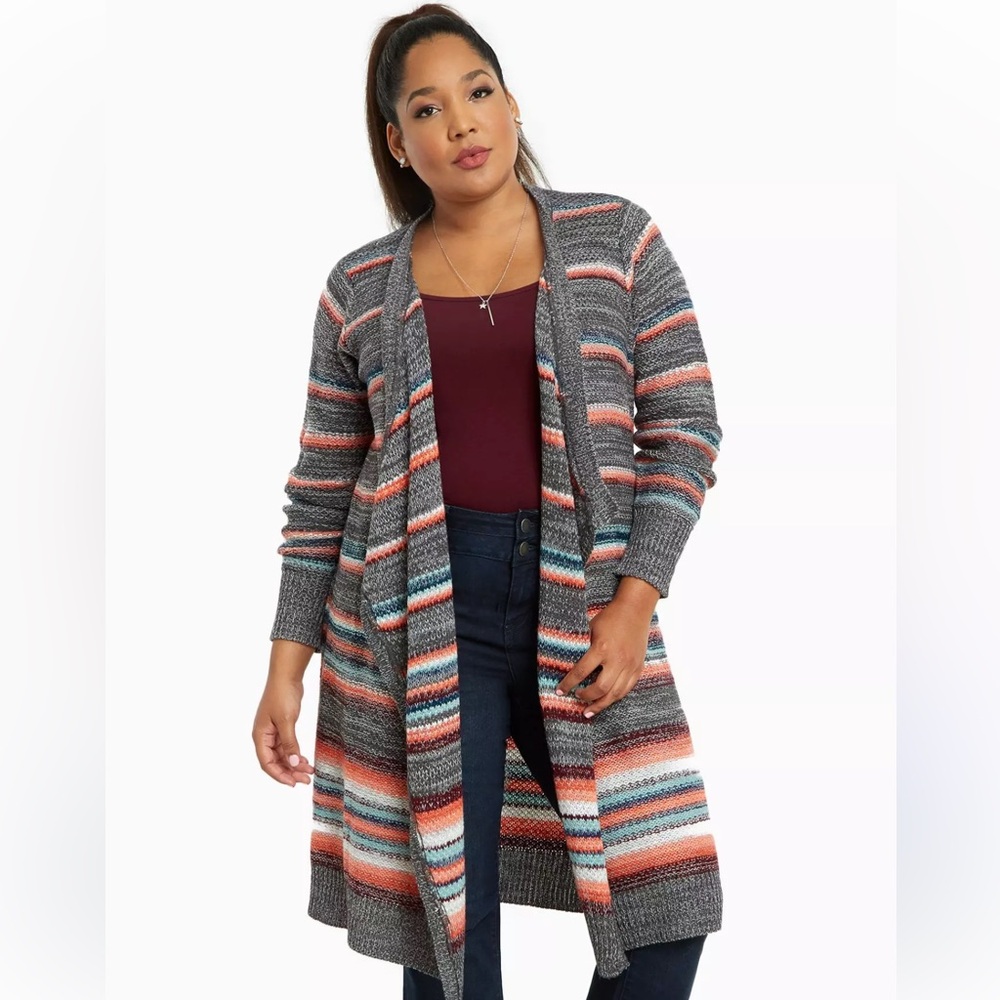 ⭐️ Torrid Striped Gray and Multicolor Women's Long Cardigan